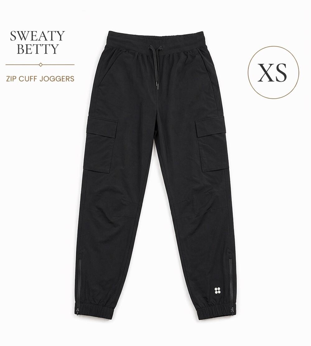 Sweaty Betty Black Jogger Pants Zip Cuff Drawstring XS Athleisure